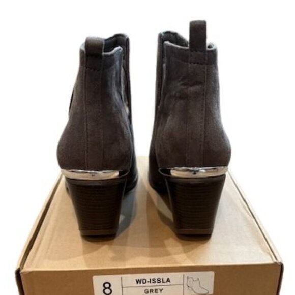 Journee Collection “Issla” Western Bootie in Grey with Silver Metal Accents - Picture 3 of 10